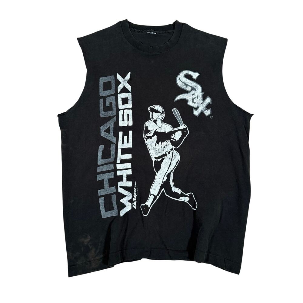 Vintage 90s Chicago White Sox Sleeveless Shirt Black Distressed Majestic MLB